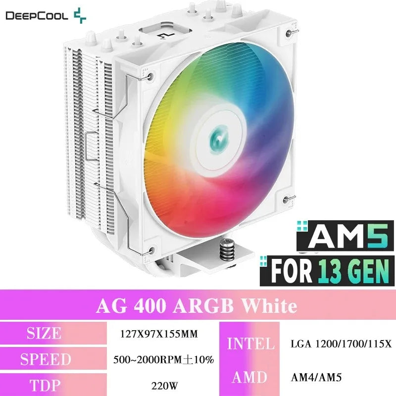 DEEPCOOL AG400 ARGB CPU Air Cooler – 4 Heat Pipe PWM 220W TDP High Performance Cooling for Intel LGA1700/1200/115X & AMD AM4/AM5