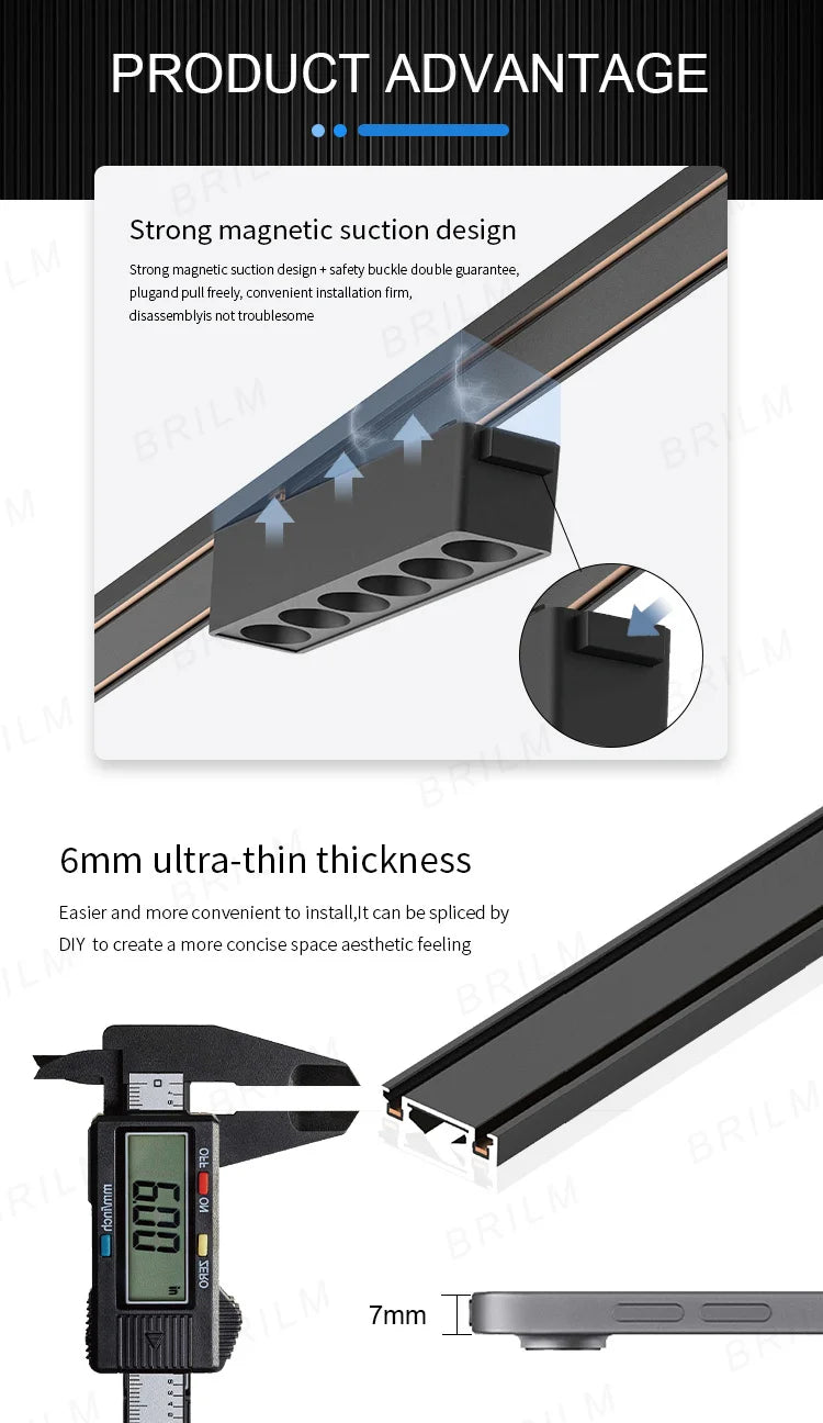 Ultra-Thin 6mm Magnetic Track Light – Dimmable LED Spot Lamp with Smart Tuya Zigbee Gateway