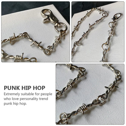 Punk Grunge Barbed Wire Chain Necklace & Waist Chain – Gothic Snake Metal Jewelry for Men & Jeans