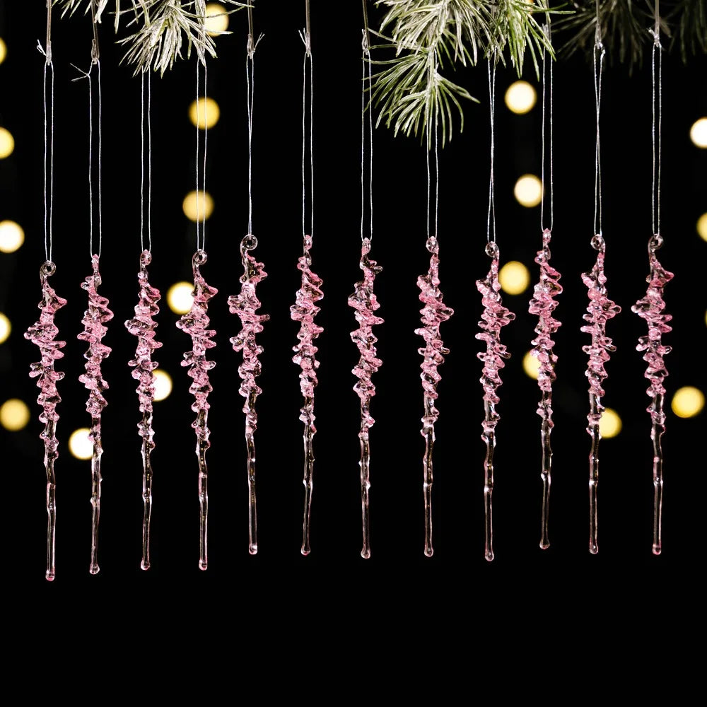 12pcs Transparent Christmas Hanging Pendants – Snow, Star & Acrylic Holiday Decorations