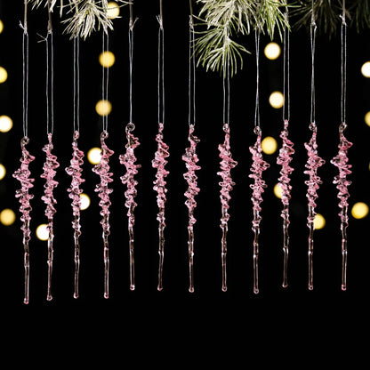 12pcs Transparent Christmas Hanging Pendants – Snow, Star & Acrylic Holiday Decorations