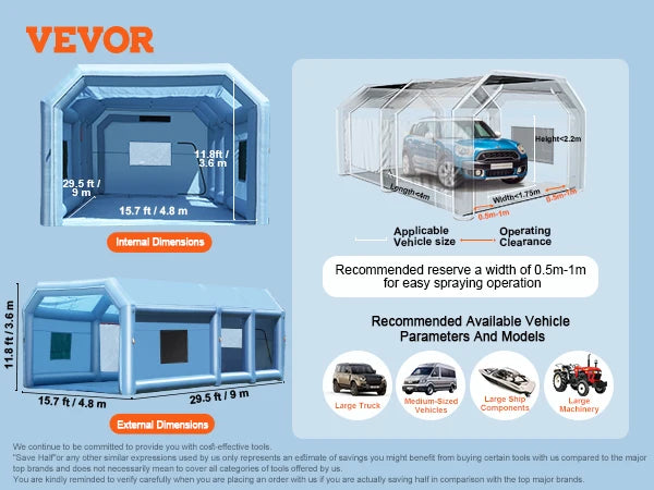 VEVOR Inflatable Paint Booth – Portable Car Spray Booth with Powerful Blowers & Air Filter System