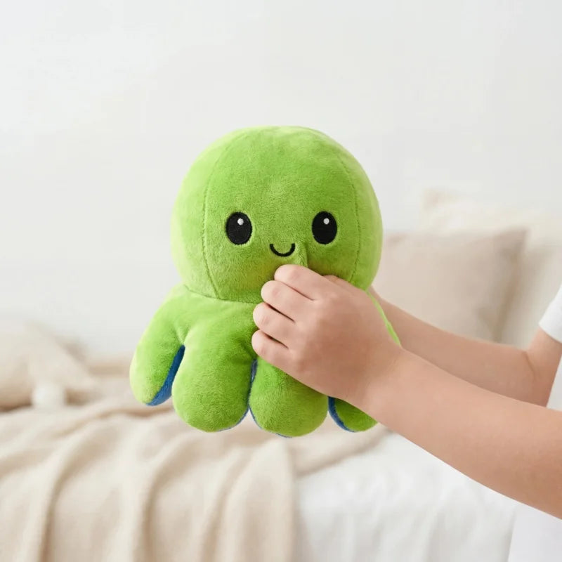 Double-Sided Octopus Plush Toy - Reversible Purple & Blue Flip Stuffed Animal with Embroidered Details