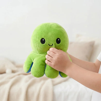 Double-Sided Octopus Plush Toy - Reversible Purple & Blue Flip Stuffed Animal with Embroidered Details