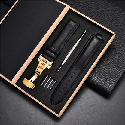 Genuine Leather Watch Strap - 18mm, 20mm, 22mm & 24mm Replacement Band with Butterfly Buckle for Men and Women