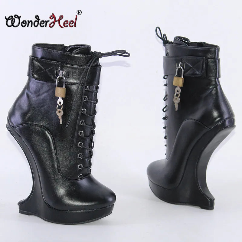 Women’s 18cm Extreme Platform Ankle Boots - 3cm Wedge Heel Matte Leather Nightclub Boots