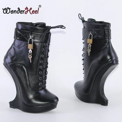 Women’s 18cm Extreme Platform Ankle Boots - 3cm Wedge Heel Matte Leather Nightclub Boots