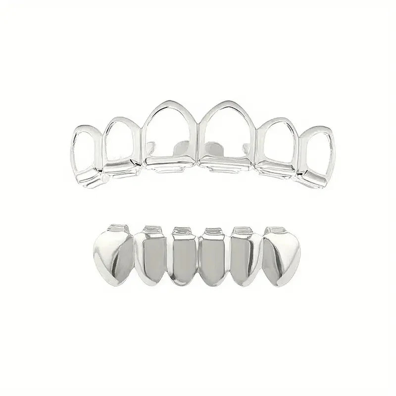 Six-Tooth Hip-Hop Grillz Set - Hollow Fashion Tooth Jewelry for Stage Props & Festival Gifts