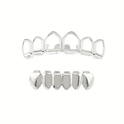 Six-Tooth Hip-Hop Grillz Set - Hollow Fashion Tooth Jewelry for Stage Props & Festival Gifts