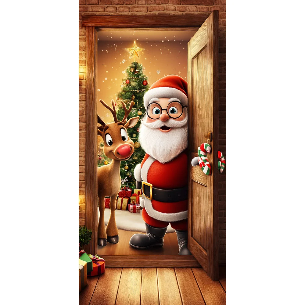 Christmas Fabric Door Banner – Merry Christmas Hanging Background for Photo Booth, Xmas Decor & Photography Props