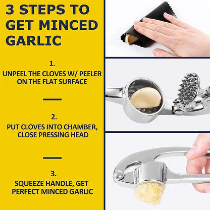 LMETJMA Stainless Steel Garlic Press — Easy Squeeze Garlic Mincer & Crusher Kitchen Tool JT202