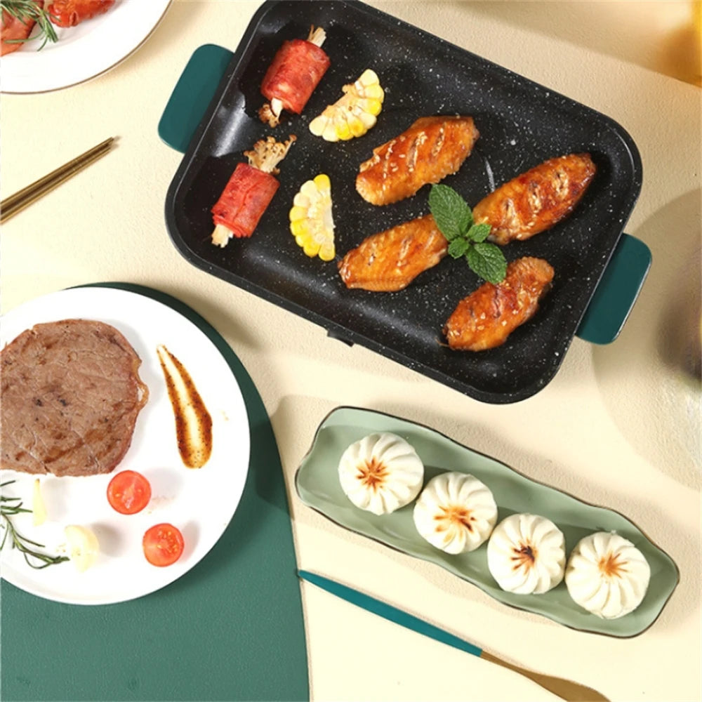 Multifunctional Electric BBQ Grill – 26cm Square Mini Electric Baking Tray and Wok for Pancakes, Steak, and Kitchen Frying