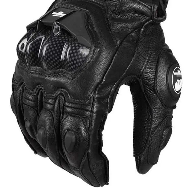 Motorcycle Gloves – Black Racing Genuine Leather, White Road Riding Team Gloves for Men, Summer & Winter with Touch Screen Compatibility