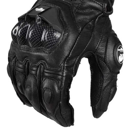 Motorcycle Gloves – Black Racing Genuine Leather, White Road Riding Team Gloves for Men, Summer & Winter with Touch Screen Compatibility