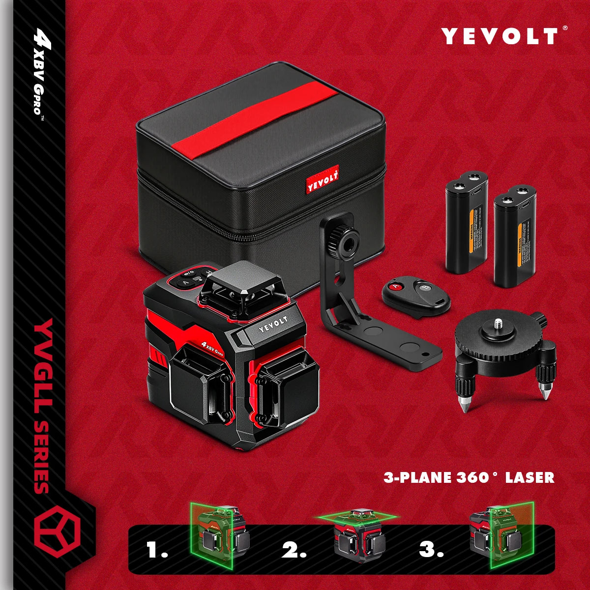 YEVOLT YVGLL4XS12 12-Line Green Laser Level – ±0.2mm/m Precision, IP54 Waterproof, Auto-Leveling with Slope Mode