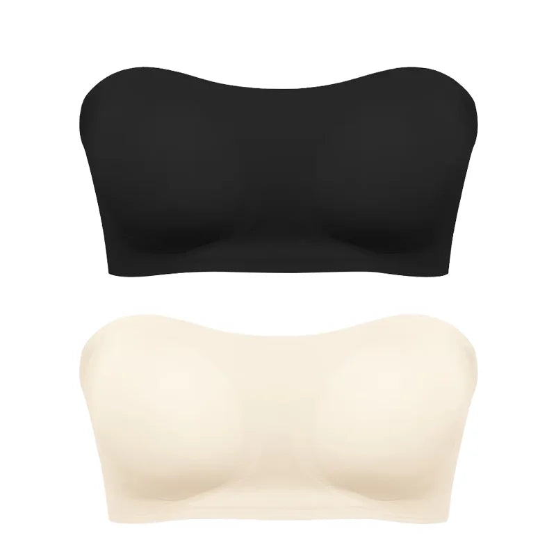 Women’s Strapless Push-Up Bra – Removable Padded Seamless Ice Silk Top, Invisible Anti-Slip Off-Shoulder Bra