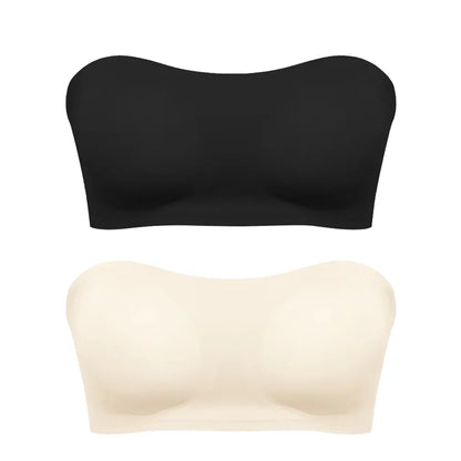 Women’s Strapless Push-Up Bra – Removable Padded Seamless Ice Silk Top, Invisible Anti-Slip Off-Shoulder Bra