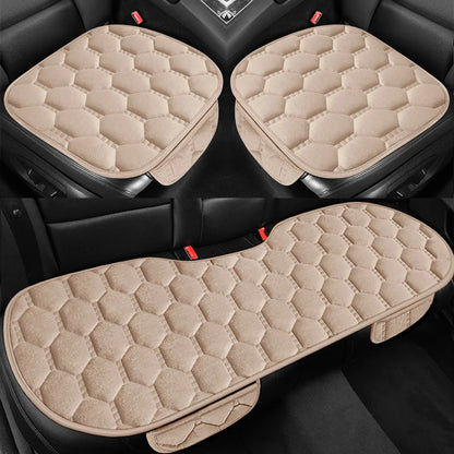 Winter Plush Car Seat Cushion Set - Warm Anti-Slip Grid Seat and Backrest Covers, 3-Piece Set for Cold Weather Comfort