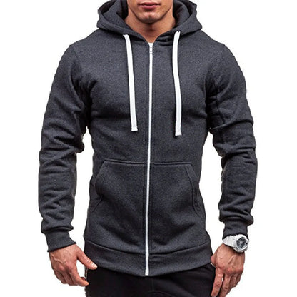 Men’s Casual Zip Hoodie – Solid Color Hooded Sweatshirt Jacket Cardigan for Spring & Autumn