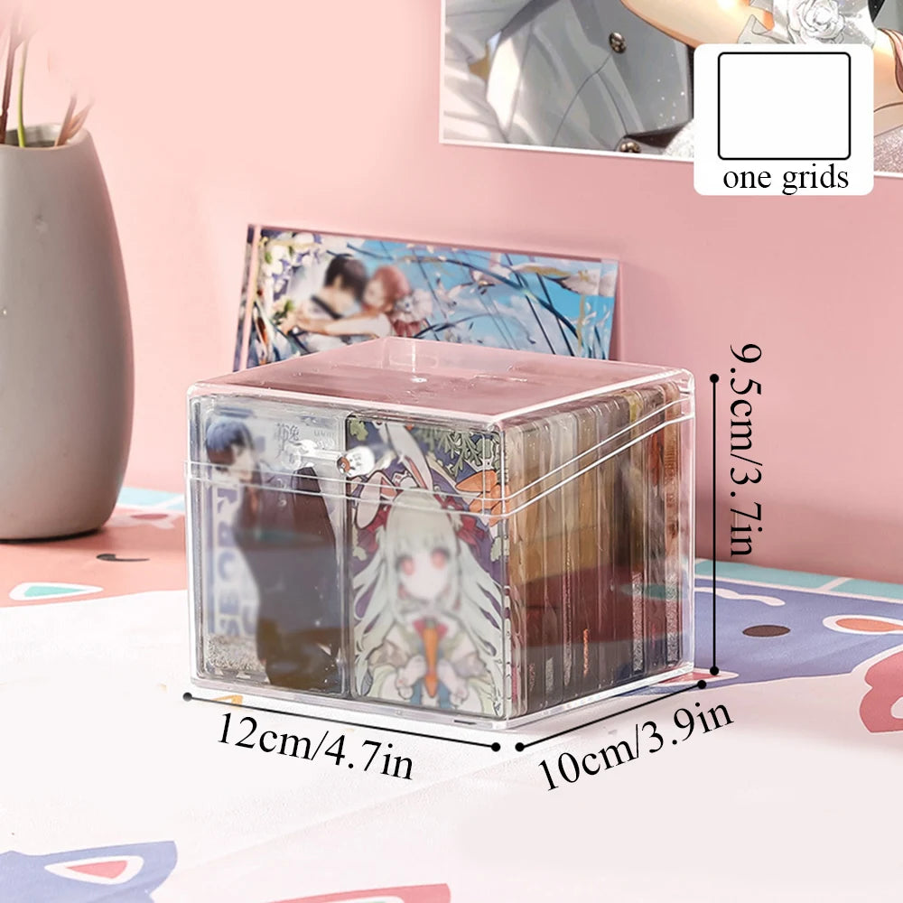 Multifunctional Acrylic Card Storage Box – 12x10.5cm Display Case with 2 Compartments, Holds 400 Postcards or Photos