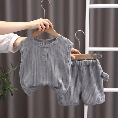 Kids Summer 2 Piece Outfit Set - Baby Boys & Girls Vest Top and Shorts Casual Sports Tracksuit