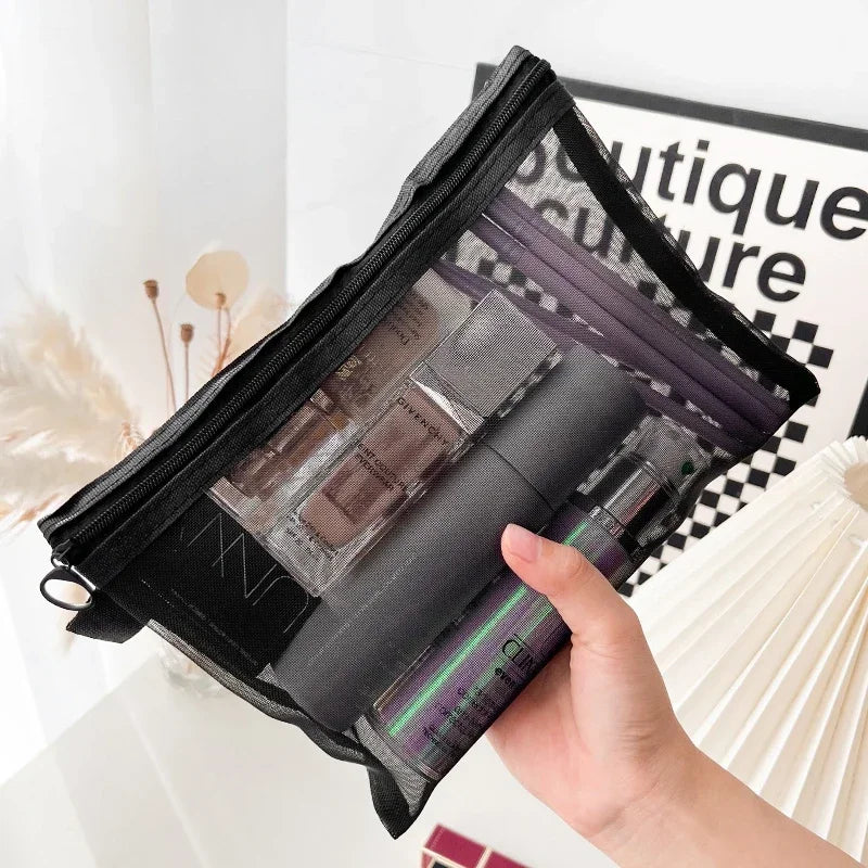 1/3pcs Mesh Clear Cosmetic Bags — Small & Large Black Makeup Travel Organizer Pouches for Toiletries & Lipstick Storage