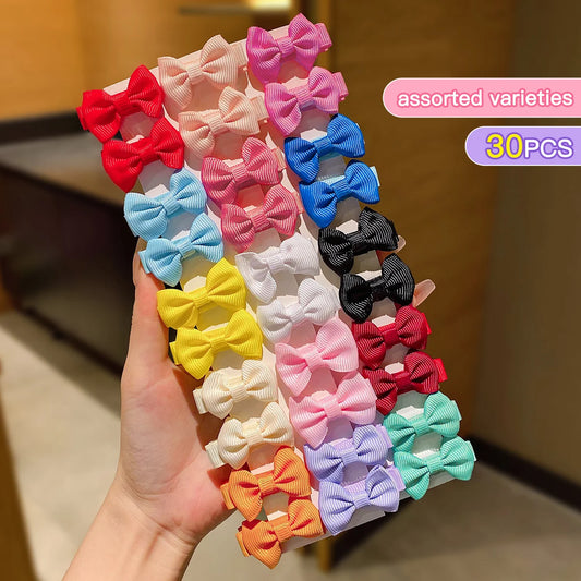 30PCS Colorful Bow Fabric Hair Clips Set – Cute Daily Use Hair Accessories for Women & Girls