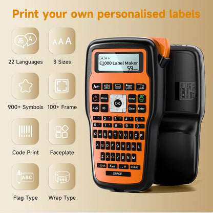 E1000 PRO Industrial Label Printer - Portable Heat Shrink Tube Printer Compatible with Brother HSE-231 and HSE-631 for Cable Marking