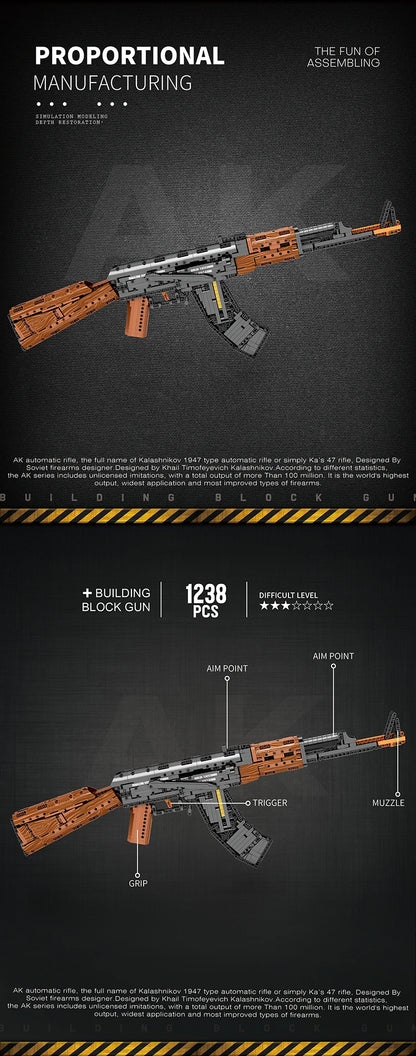 AK47 Assault Rifle Building Blocks – Military DIY Shootable Toy Gun for Kids