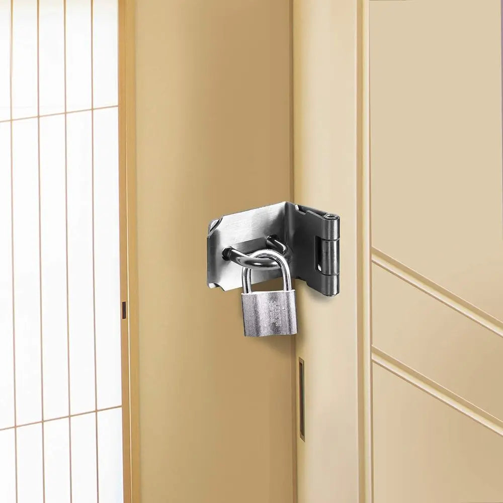 Stainless Steel Padlock Hasp Lock | 90° Right Angle Door Clasp, Shed Gate Latch, Burglar-Proof Household Bolt Buckle