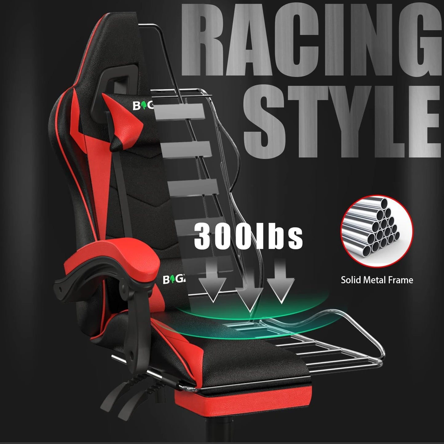 Gaming Chair with Footrest – Ergonomic Gamer Chair with Lumbar Cushion, Headrest, and Height Adjustable for Computer