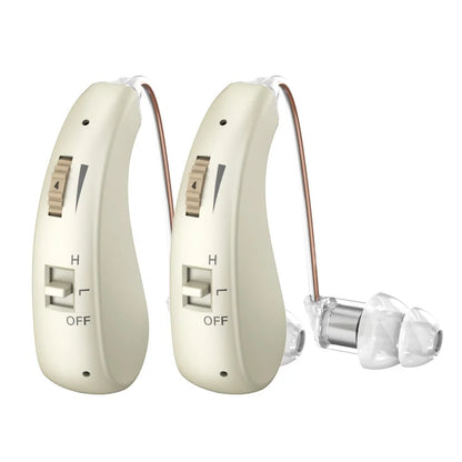 2 Sets of Mini Digital Hearing Aids – Rechargeable Adjustable Earphones for Elderly, Portable Amplifiers