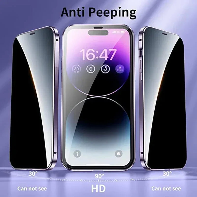 360° Full Protection Metal Magnetic Double-Sided Glass Case for iPhone 17 16 15 14 13 12 Pro Max Plus 17E 16E - Snap Lock Privacy Protective Cover