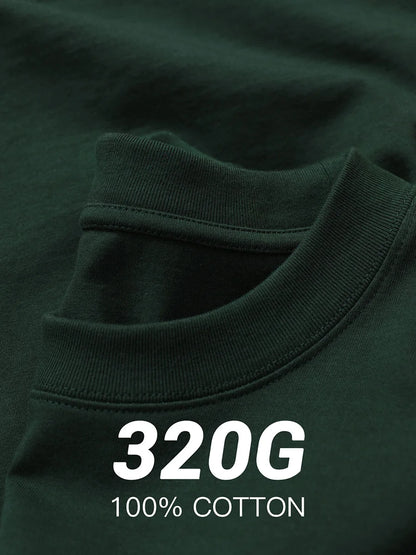 Heavy Cotton Oversized Men’s T-Shirt – 320g Solid Color Drop Shoulder Short Sleeve