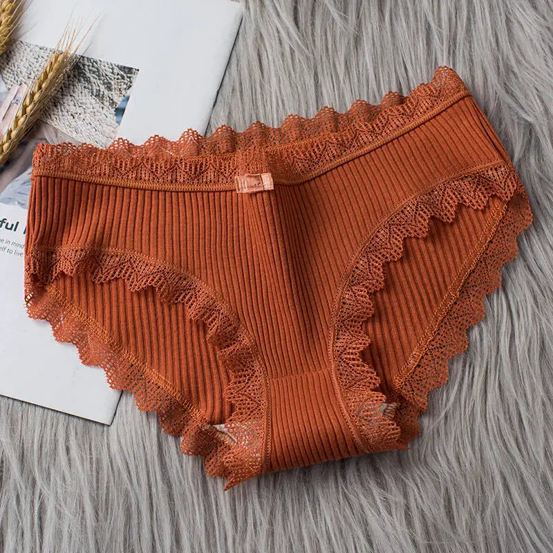 4 Pcs Lace Wavy Trim Bikini Panties - Comfy & Breathable Elastic Women’s Lingerie & Underwear