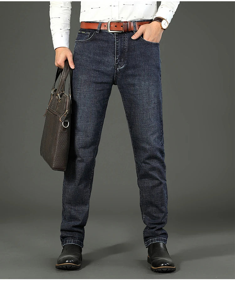 Men’s All-Match Brand Trousers – High-Quality Business Casual High Waist Denim Jeans for All Seasons