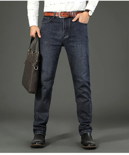 Men’s All-Match Brand Trousers – High-Quality Business Casual High Waist Denim Jeans for All Seasons