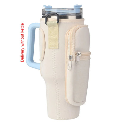Portable Water Bottle Carrier Bag – Neoprene Holder with Phone Pocket for Stanley 40oz Tumbler with Handle