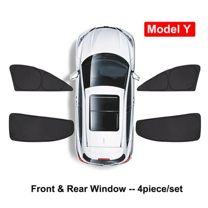 Tesla Model Y 2024 Window Sunshade - Privacy Front & Rear Side Window Shield Cover with UV Protection for Camping & Travel