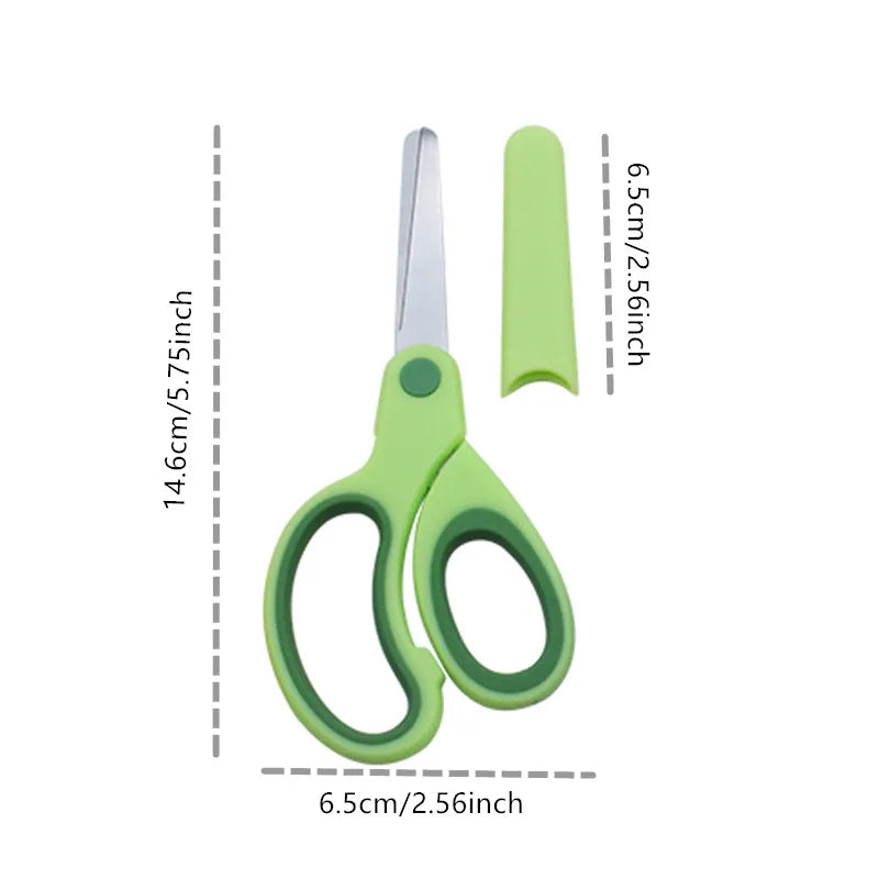 Kids Safety Scissors — Left-Handed Student Scissors with Sleeve for DIY, Paper Cutting & Stationery