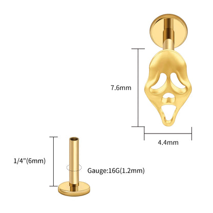 Right Grand ASTM F136 Titanium 16G Ghost Face Flat Back Earring – Halloween CZ Cartilage Stud for Helix, Labret & Nose Piercing Jewelry
