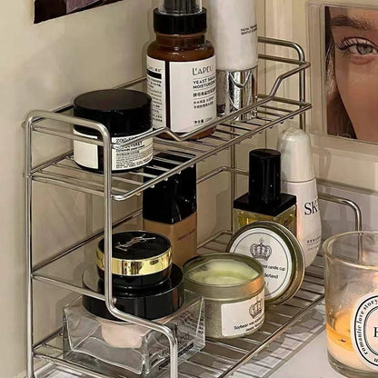 Double Layer Bathroom Sink Storage Rack - Minimalist Drainage Organizer for Cosmetics, Shower Gel & Toiletries