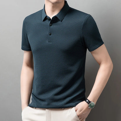 Men’s Business Casual Short Sleeve Polo — Solid Color Floral Summer Shirt, Breathable & Comfortable