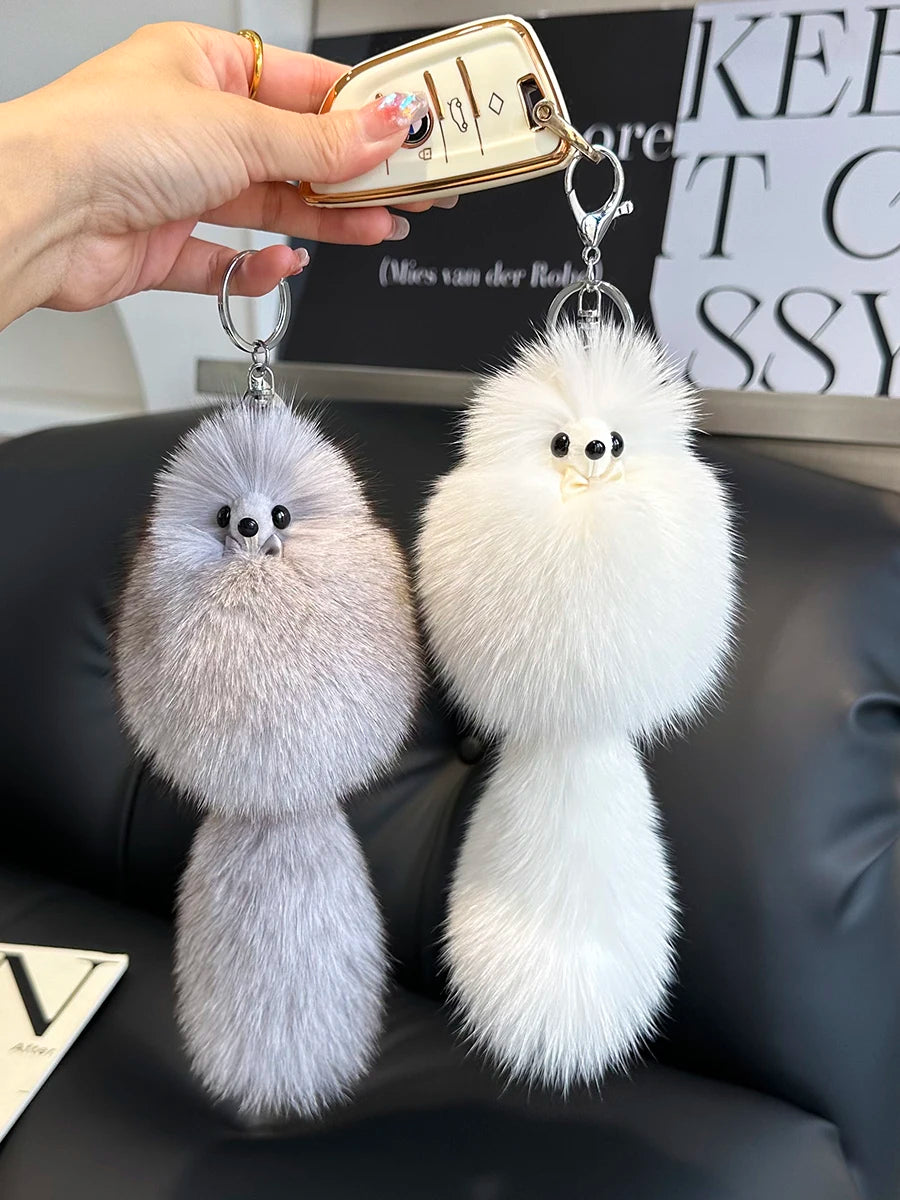 2024 Cute Real Fox Fur Plush Keychain – Pompom Bag Pendant & Car Key Ring Toy for Girls