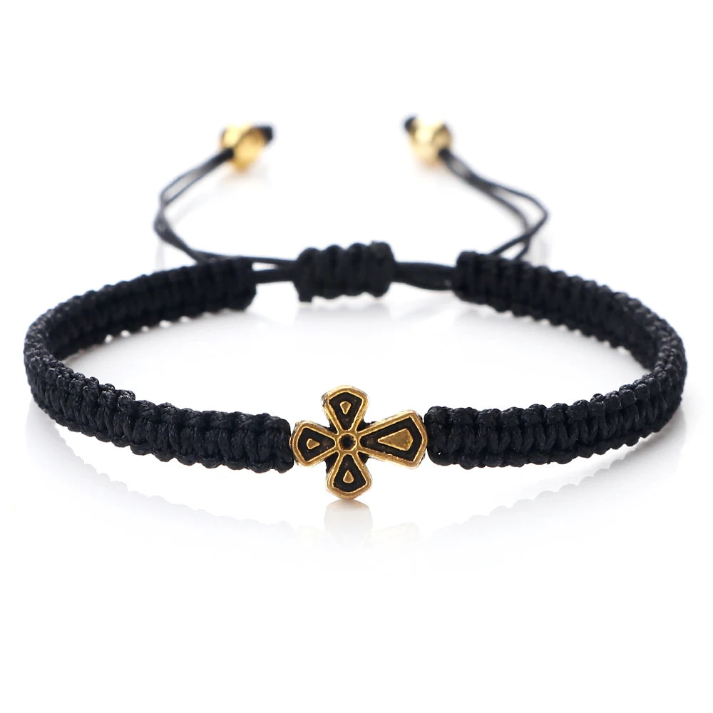 Prayer Cross Rope Bracelet - Handmade Adjustable Nylon Lucky Bangle Jewelry Gift for Women & Men