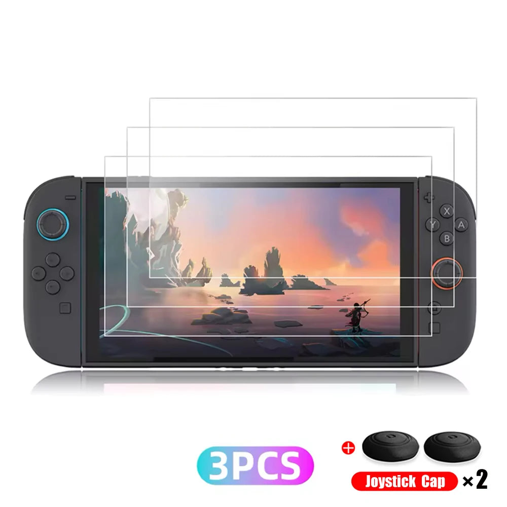 Tempered Glass Screen Protector for Nintendo Switch 2 — Includes Joystick Cap Accessories