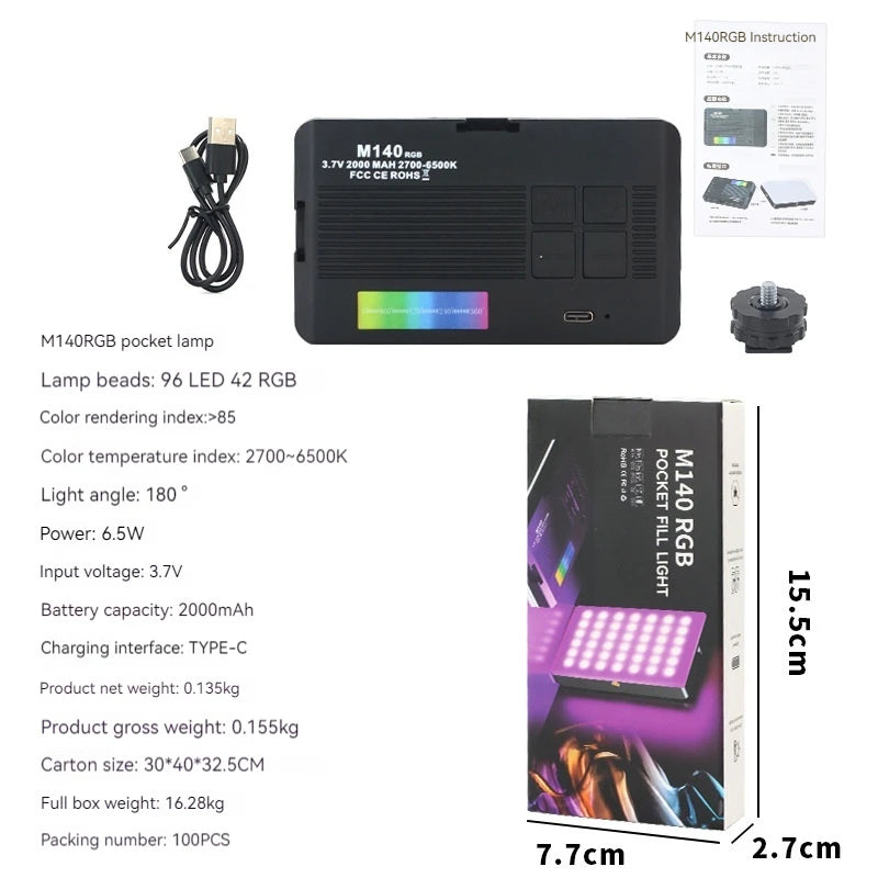 Mini Rechargeable M140 RGB Camera Fill Light - Portable LED Selfie & Live Broadcast Light for Mobile Photography