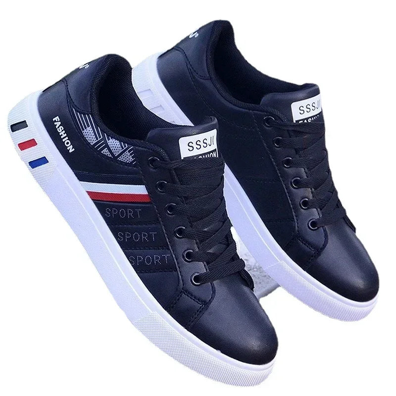 Men Casual Sneakers – Lightweight PU Leather Breathable White Sports Shoes, Zapatillas Hombre Flat Athletic Tenis Footwear