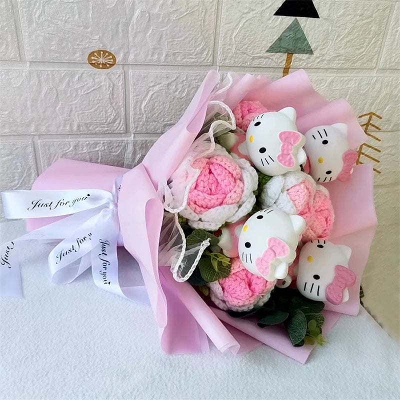 Hello Kitty Plush Bouquet — Anime Rose Soap Flowers for Wedding & Home Decor