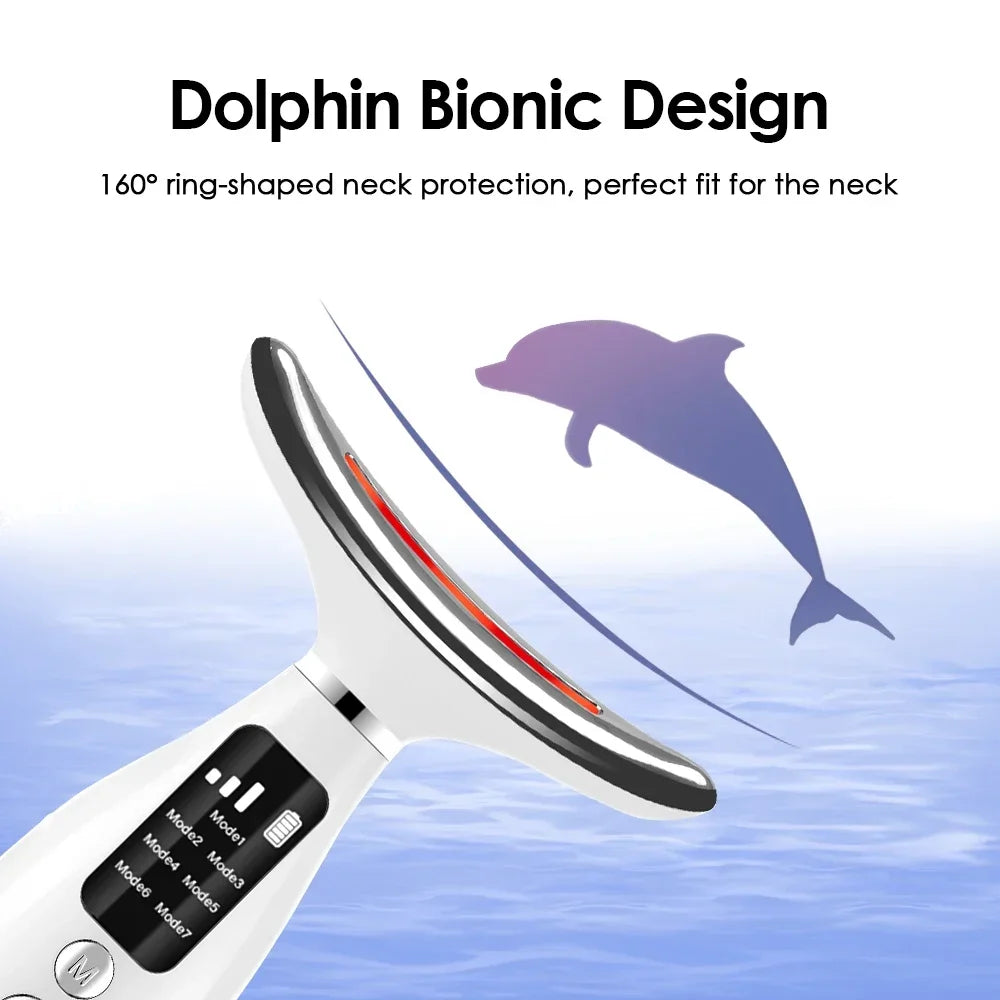 Portable 7-Color LED Light Therapy Massager – Face & Neck Anti-Wrinkle Skin Tightening with 3 Adjustable Vibration Gears